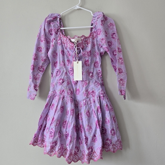 LOVESHACKFANCY Debra Mini Dress Lilac Fusion Size 0 NWT - Picture 2 of 6